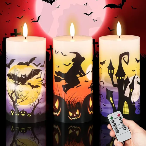 Vista 14 de Juego de 3 velas de calcomanía de Halloween de DRomance