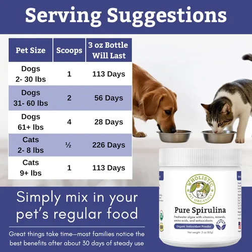 Vista 7 de Wholistic Pet Organics Spirulina en polvo para perros y gatos - Apoyo antioxidante para perros y gatos - Suplemento de apoyo inmunológico, promueve