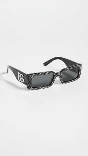 Vista 2 de Dolce & Gabbana Gafas de sol angostas rectangulares para mujer, negrogris oscuro, talla única, Negro