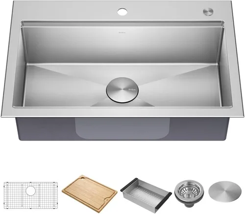 Vista 18 de KRAUS Kore KWT321-15 - Fregadero de cocina o bar con estación de trabajo, 15 pulgadas, montaje directo, cuenco individual, de acero inoxidable