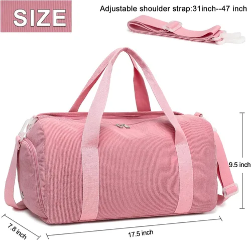 Vista 6 de Bolsa de lona para gimnasio, deportes, mujeres y niñas, bolsa de viaje de entrenamiento para fin de semana con compartimento para zapatos y bolsillo