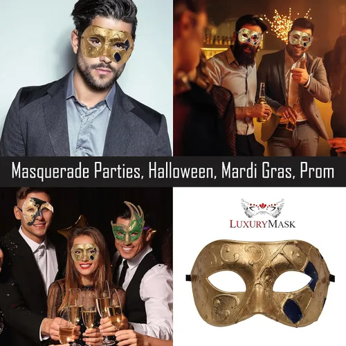 Vista 5 de Máscara de mascarada para hombres, máscara de aspecto antiguo para Halloween, fiesta veneciana, fiesta de máscaras, Mardi Gras y baile de graduación
