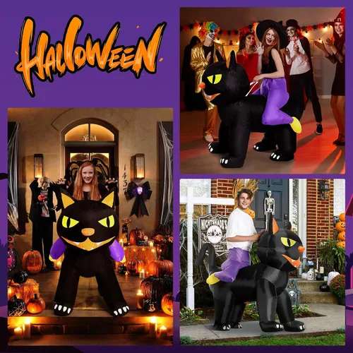 Vista 4 de Disfraz inflable de gato para adultos, fiesta de Halloween, disfraces inflables para equitación, gato, diseño de animales, divertido, cosplay