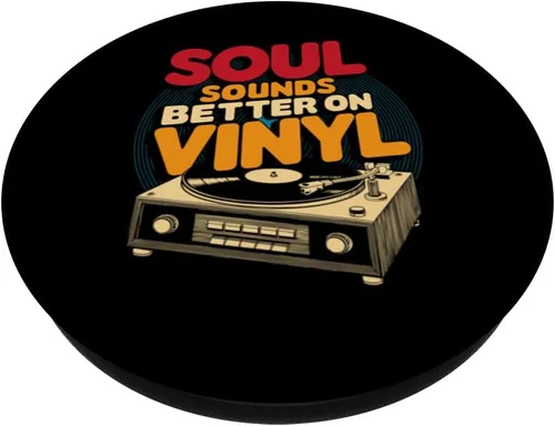Vista 2 de Soul Sounds Better On Vinyl Old Turntable Retro 70s Music PopSockets Adhesive PopGrip