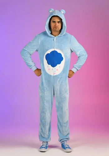 Vista 3 de Care Bear Grumpy Bear Hooded Jumpsuit Costume for Adults with Makeup Kit Bundle Option