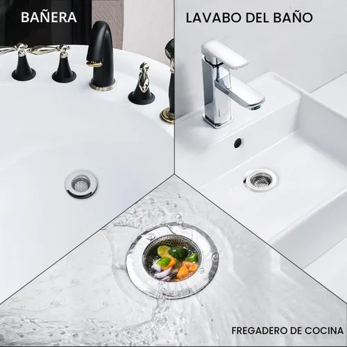 Vista 3 de CORNERJOY Paquete de 4 coladores de drenaje de fregadero de cocina de acero inoxidable resistente, cubierta de drenaje de ducha, tapón de drenaje