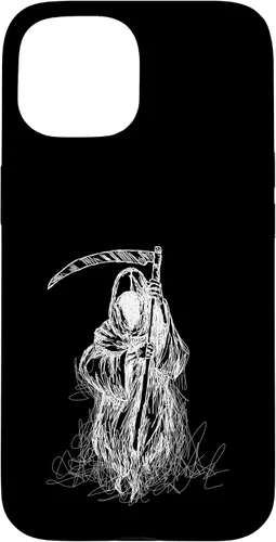 Vista 6 de iPhone 16 Halloween Grim Reaper Ghost with Scythe, Hand Sketch Case