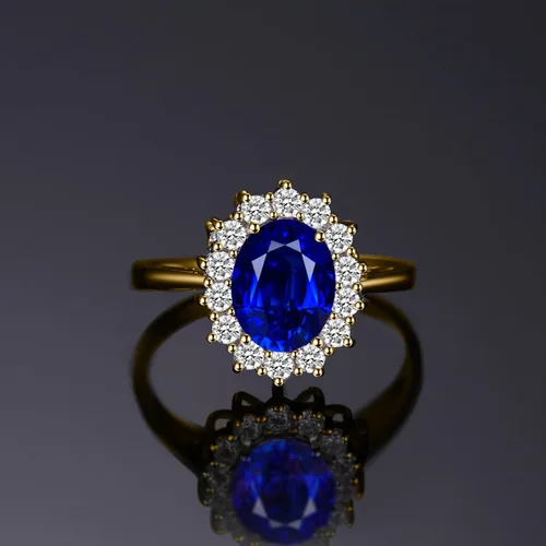 Vista 3 de JewelryPalace Anillos de compromiso y aniversario estilo princesa Diana, Kate Middleton, piedra natal de zafiro y halo, 14 quilates, chapado en oro