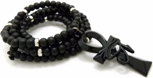 Vista 2 de Para hombre egipcio de ojo de Heru Ankh Cruz colgante y 30" collar de cadena de abalorio de madera