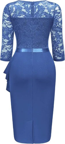 Vista 7 de Miusol Vestido de fiesta de cóctel retro con cuello en V y encaje floral para mujer