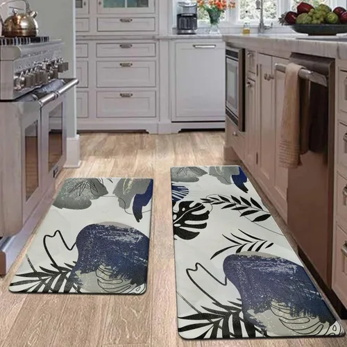 Vista 6 de Homcomoda Alfombras y tapetes de cocina antideslizantes y antifatiga, 2 piezas, bohemios, acolchados, impermeables, cómodos, para cocina, fregadero