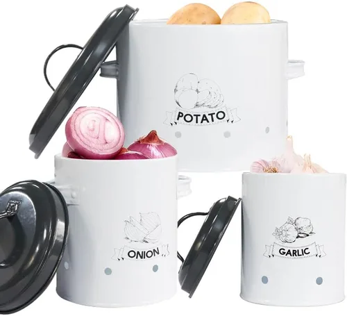 Vista 6 de SOTECH Juego de 3 contenedores de almacenamiento de papas y cebollas y ajos con tapa, organizador de despensa de cocina y conservador de verduras