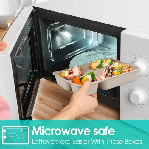 Vista 6 de Kaderron Contenedores de alimentos para llevar de 11 x 8.7 pulgadas con tapas, 4 compartimentos, paquete de 25 cajas desechables para llevar a