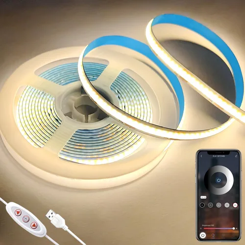 Vista 10 de Tira de luces LED COB USB para TV, 5 V alimentadas por USB, luces LED regulables, luz blanca cálida, 3.3 pies, 320 LED/M, 3000 K, tira de luz