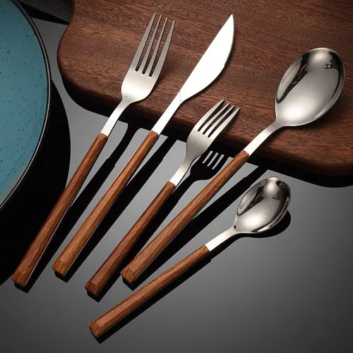 Vista 6 de Wood Silverware Set for 6 Modern Cutlery Utensils 18/10 Stainless Steel Flatware Set Wood Grain Handle 24 Piece Include Knives Forks and Spoons