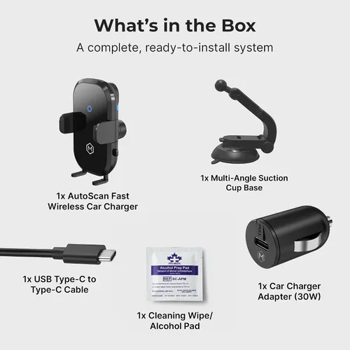 Vista 6 de Auto Scan - Cargador de coche inalámbrico rápido con ventosa ajustable multiángulo, carga inalámbrica de 15 W, escaneo automático, agarre ajustable
