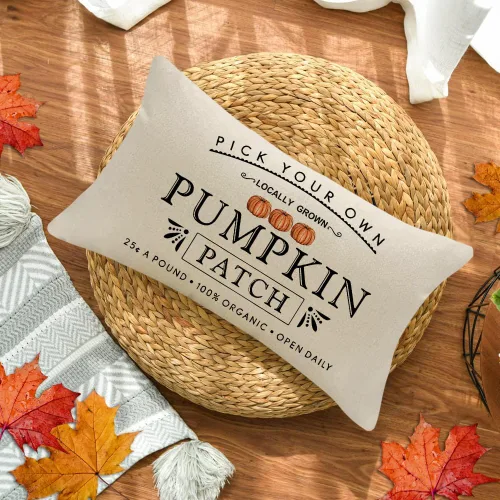 Vista 3 de Fundas de almohada con parche de calabaza otoñal, funda de almohada de cosecha de otoño, 12 x 20 pulgadas, casa de campo