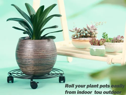 Vista 8 de 6 paquetes de 12 pulgadas de metal grande para plantas con ruedas, soportes rodantes para plantas de hierro forjado, base de rodillos para plantas