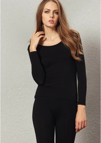 Vista 4 de Liang Rou Conjunto de ropa interior térmica modal ultra fina con cuello redondo para mujer