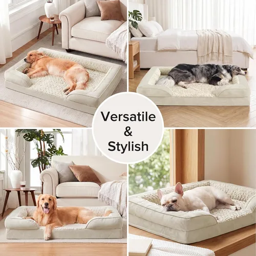 Vista 9 de L Plus - Cama ortopédica para perros grandes, sofá lavable para perros con espuma para huevos, forro impermeable y parte inferior antideslizante