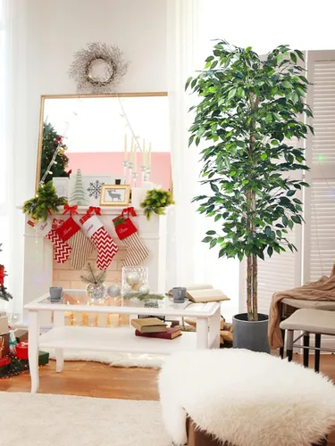 Vista 7 de HAIHONG 1 paquete de árbol de ficus artificial de 6 pies con hojas realistas y tronco natural, árbol de ficus artificial con maceta de vivero
