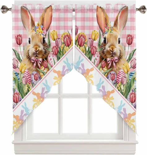 Vista 7 de BEMIGO Cortinas de cocina de Navidad, lindas cortinas de granja con muñeco de nieve azul, cenefa con bolsillo para barra de copos de nieve