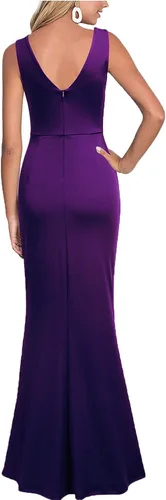 Vista 2 de WOOSEA Vestido largo de cóctel sin mangas con cuello en V para mujer
