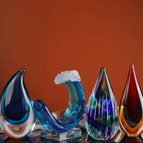 Vista 7 de Yao Yuan Escultura Decorativa de Cristal Soplado a Mano Estilo Murano Estatua y Figurilla - Regalo Maravilloso, Azul