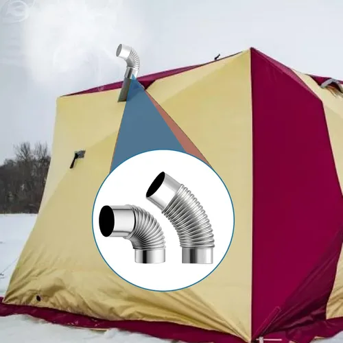 Vista 4 de Eagles Paquete de 2 codos de tubo de estufa (90+45 grados), codo de horno, chimenea de acero inoxidable para acampar al aire libre, accesorios