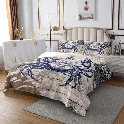Vista 3 de Crab Lightweight Quilt Set for Kids Teens,Lighthouse Bedspread Coverlet,Nautical Theme Bed Cover Anchor Bedding Set Decorative Quilted 2 Pcs
