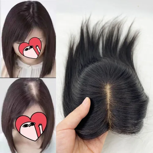 Vista 8 de 3.1x4.7 in piel base seda pelo humano touper con 3 clips en la parte superior del cuero cabelludo virgen europeo pelo tupé para mujeres para ocultar