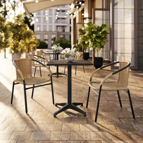 Vista 8 de Flash Furniture Lila Paquete de 2 Sillas Apilables de Ratán Beige para Restaurante Interior-Exterior