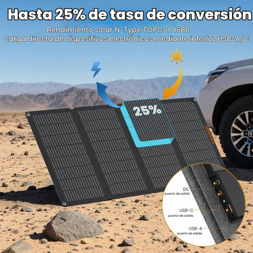 Vista 7 de SOKIOVOLA Paneles Solares Portátiles de 60W NextGen Kit de Cargador de Panel Solar Plegable 25% de Eficiencia con Salida DC USB-C USB-A ETFE IP68 60