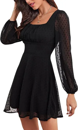 Vista 3 de LYANER - Mini vestido de lunares para mujer con cuello cuadrado y manga larga
