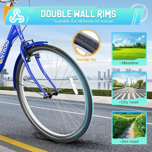Vista 6 de Outroad - Triciclo Comfort de 24/26 pulgadas, triciclo de crucero de 1 velocidad, bicicletas de 3 ruedas con cesta grande para personas mayores