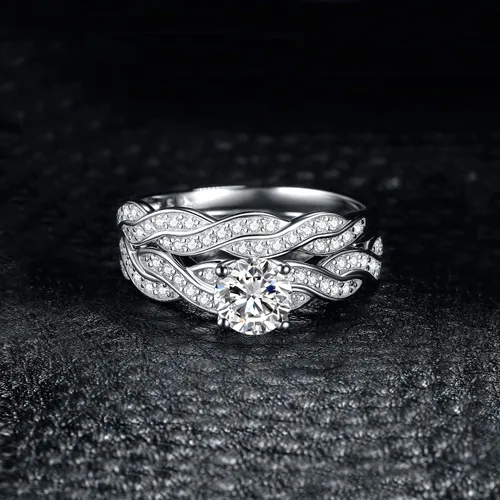 Vista 3 de JewelryPalace - Anillos de boda y compromiso para mujer, chapados en oro de 14 quilates, plata de ley 925 con circonita cúbica, anillos de promesa