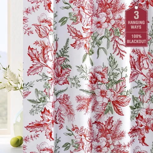 Vista 15 de H.VERSAILTEX Cortinas opacas de 63 pulgadas de largo, juego de 2 paneles de cortinas con estampado floral para sala de estar, cortinas de ventana