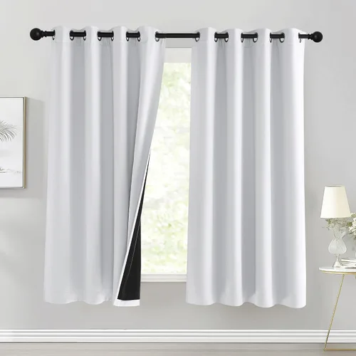 Vista 24 de PONY DANCE Cortinas opacas 100% blancas y negras de 63 pulgadas de largo para sala de estar, estilo moderno, cortinas degradadas con aislamiento