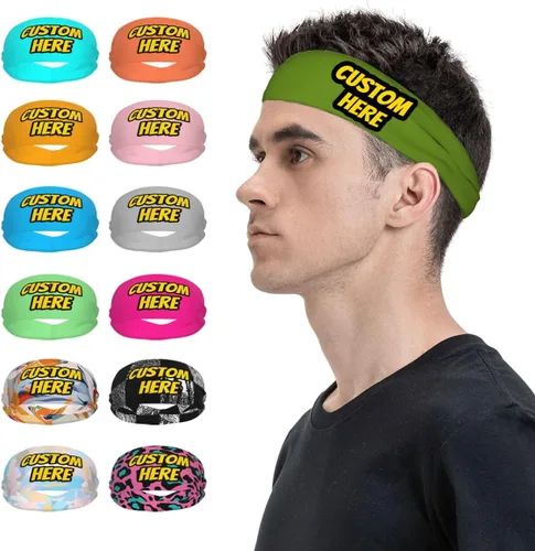 Vista 27 de Diadema deportiva personalizada para añadir cualquier foto texto, logotipo, personalizable, bandas elásticas que absorben la humedad para mujeres