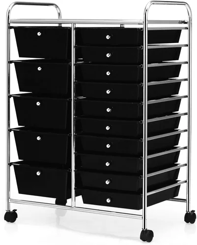 Vista 21 de GOFLAME Carrito de almacenamiento rodante de 9 cajones, carrito de utilidad móvil con cajones extraíbles y marco de metal, carrito organizador