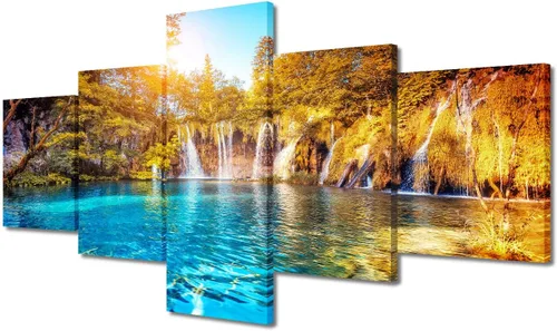Vista 25 de TUMOVO 5 piezas de arte en lienzo para pared, hermoso castillo de piedra de cisne con paisajes naturales de selva al atardecer, paisajes naturales
