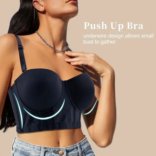 Vista 3 de Runilut Women Longline Strapless Bra,Push Up Bra,Full Coverage Underwire Bra,Hide Back Fat Deep Cup Bra,Smoothing Bra