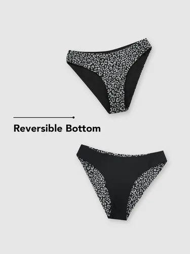 Vista 2 de CUPSHE Traje de baño de dos piezas para mujer, traje de baño con corte de amarre y parte inferior reversible