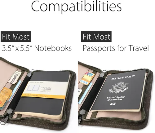 Vista 6 de diodrio Funda para cuadernos Field Notes de 3.3 x 5.5, diario de bolsillo con soporte para bolígrafo, cubierta con cremallera resistente al agua