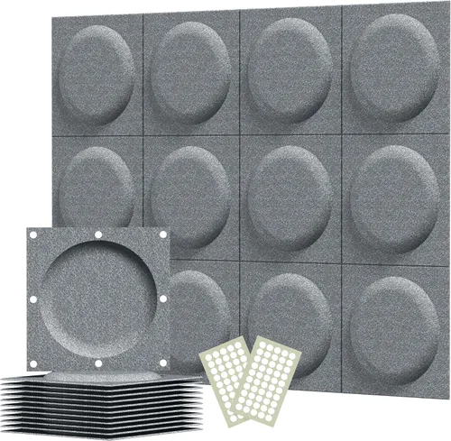 Vista 10 de Paneles acústicos 3D de pared, paquete de 12 paneles acústicos de arte circular de 12 x 12 pulgadas para decoración de pared interior, paneles