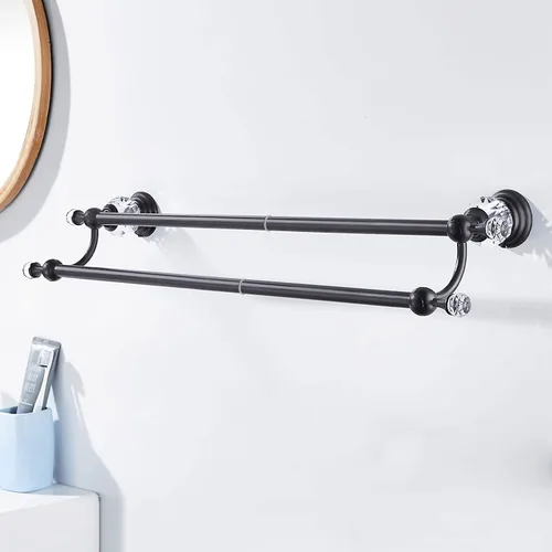 Vista 5 de WINCASE Toallero de cristal, toallero ajustable doble negro mate, colgador de toallas de baño, soporte para toallas montado en la pared