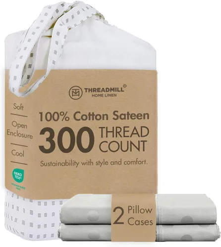 Vista 19 de Threadmill Juego de fundas de almohada tamaño king de 2 piezas - 100% algodón puro de 300 hilos, tejido de satén beige - Fundas de almohada ultra