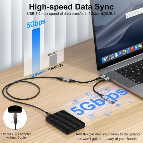 Vista 3 de Adaptador USB C a USB - 5Gbps [paquete de 2] Adaptador USB C 3.0 OTG para Android USBC Male to USB Female Adapter, Type C OTG Cable Converter