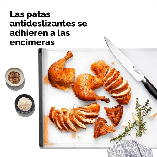 Vista 3 de OXO Good Grips - Tabla de cortar y para carvar de plástico Base antideslizante, ranuras profundas para jugos, tabla de tallar plástico, tabla