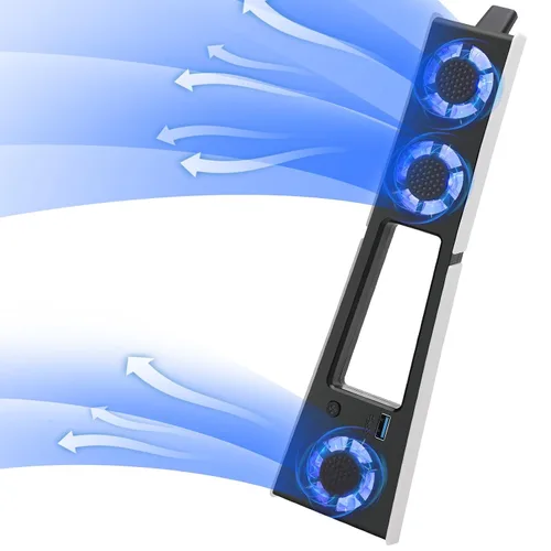 Vista 7 de Quiet Cooling Fan Station for PS5 Slim with Blue Light & USB 3.0 Hub, 2-Level Speed Cooling Stand Accessories for PS5 Console Slim,3 fans Digital